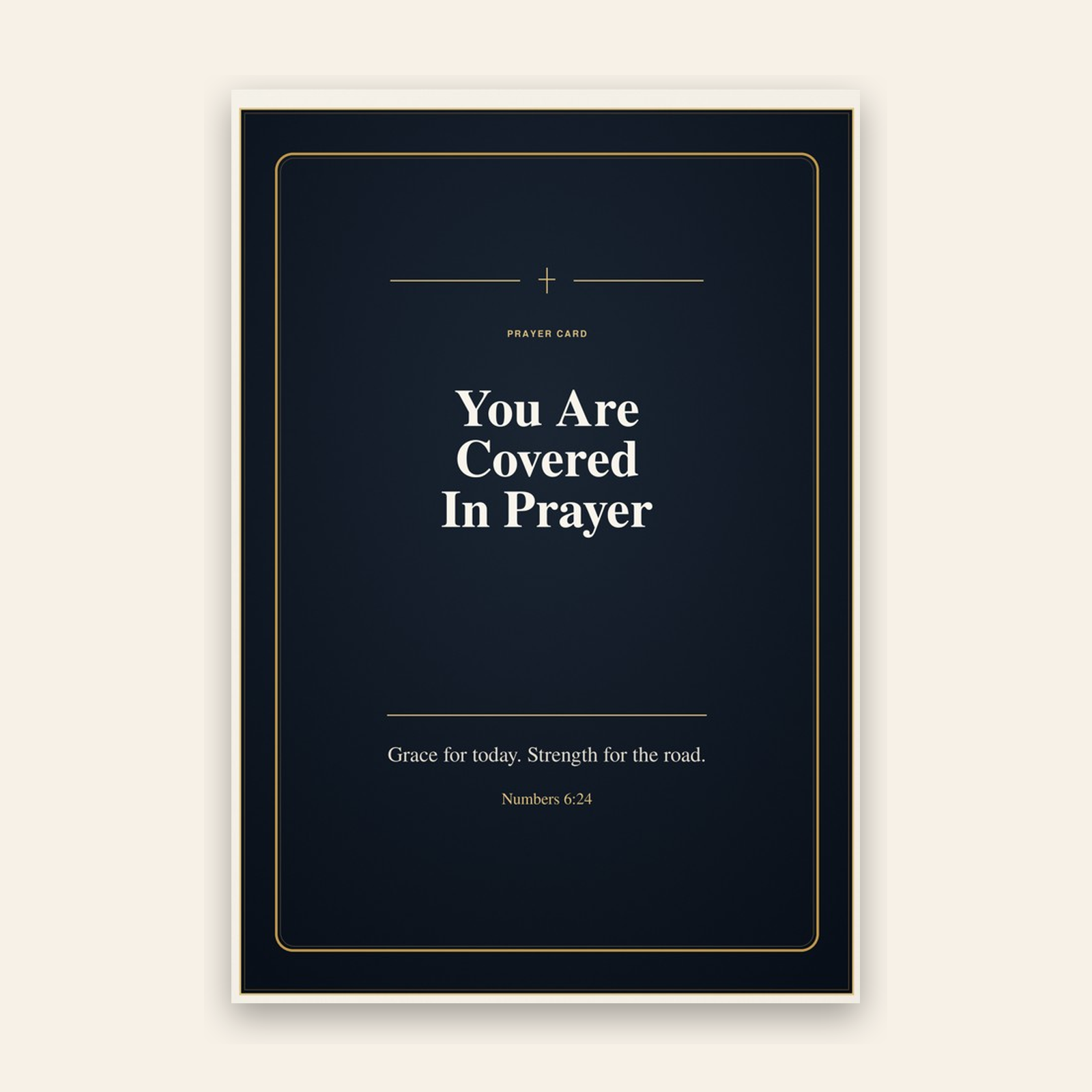 Premium Christian prayer card front, You Are Covered in Prayer