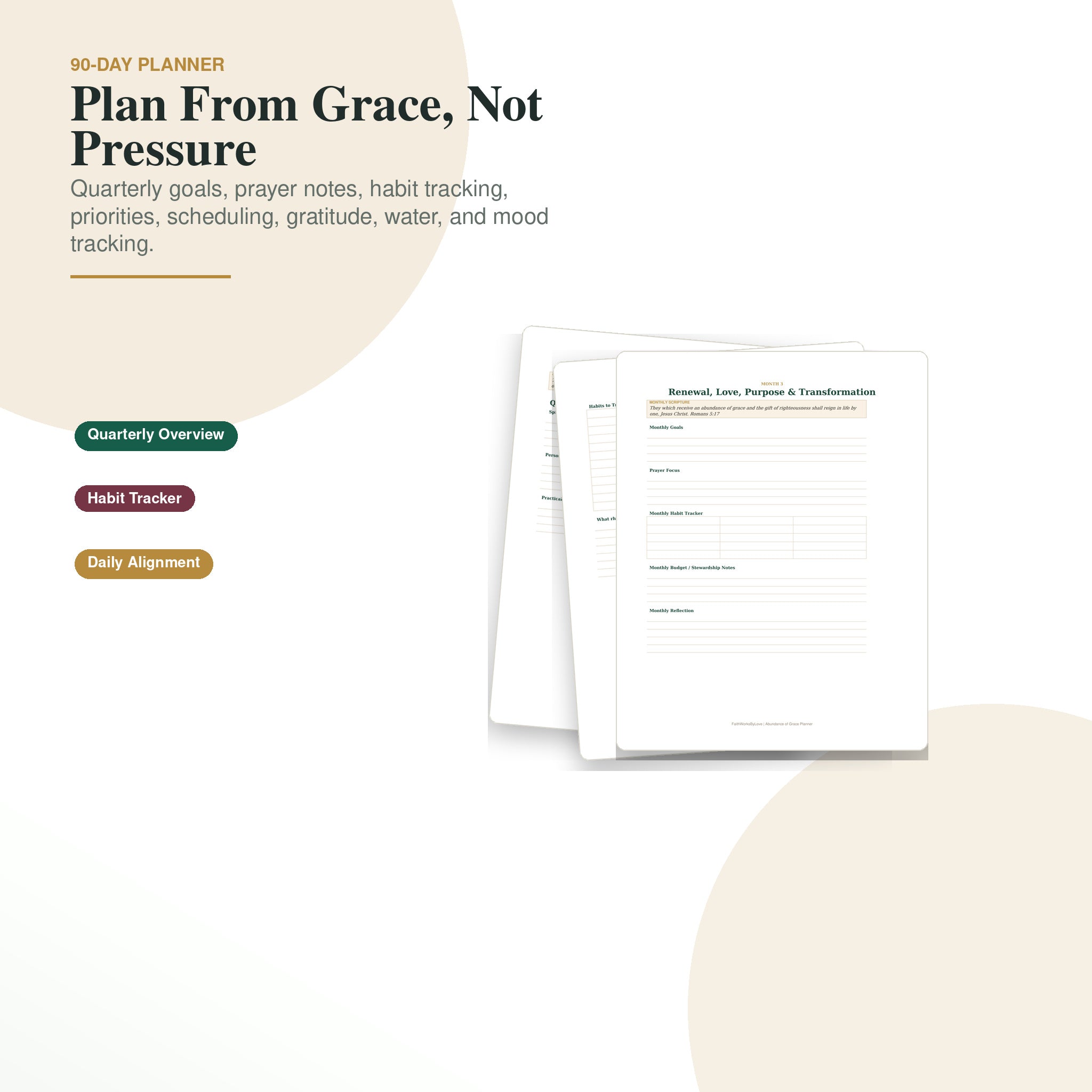 90-day spiritual alignment planner included in Abundance of Grace