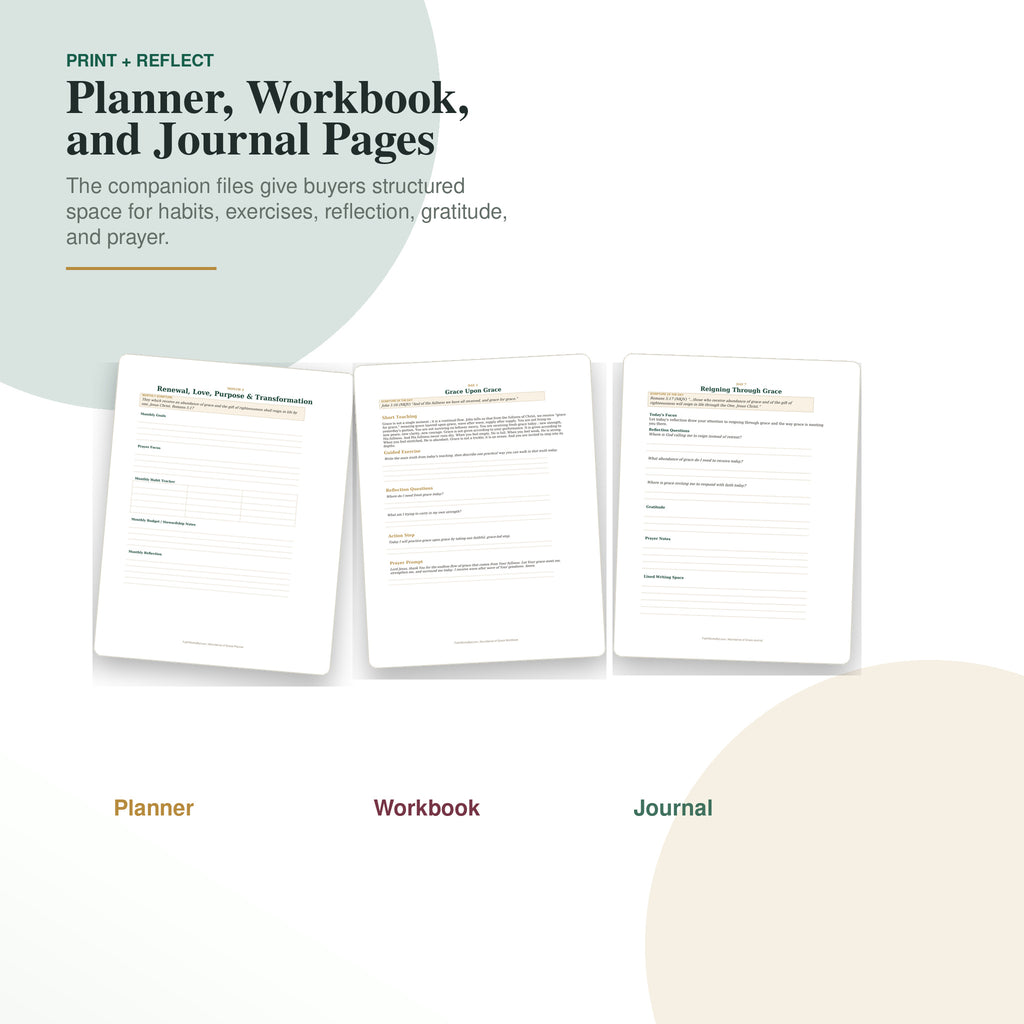 Print reflect and plan with the Abundance of Grace workbook journal and planner