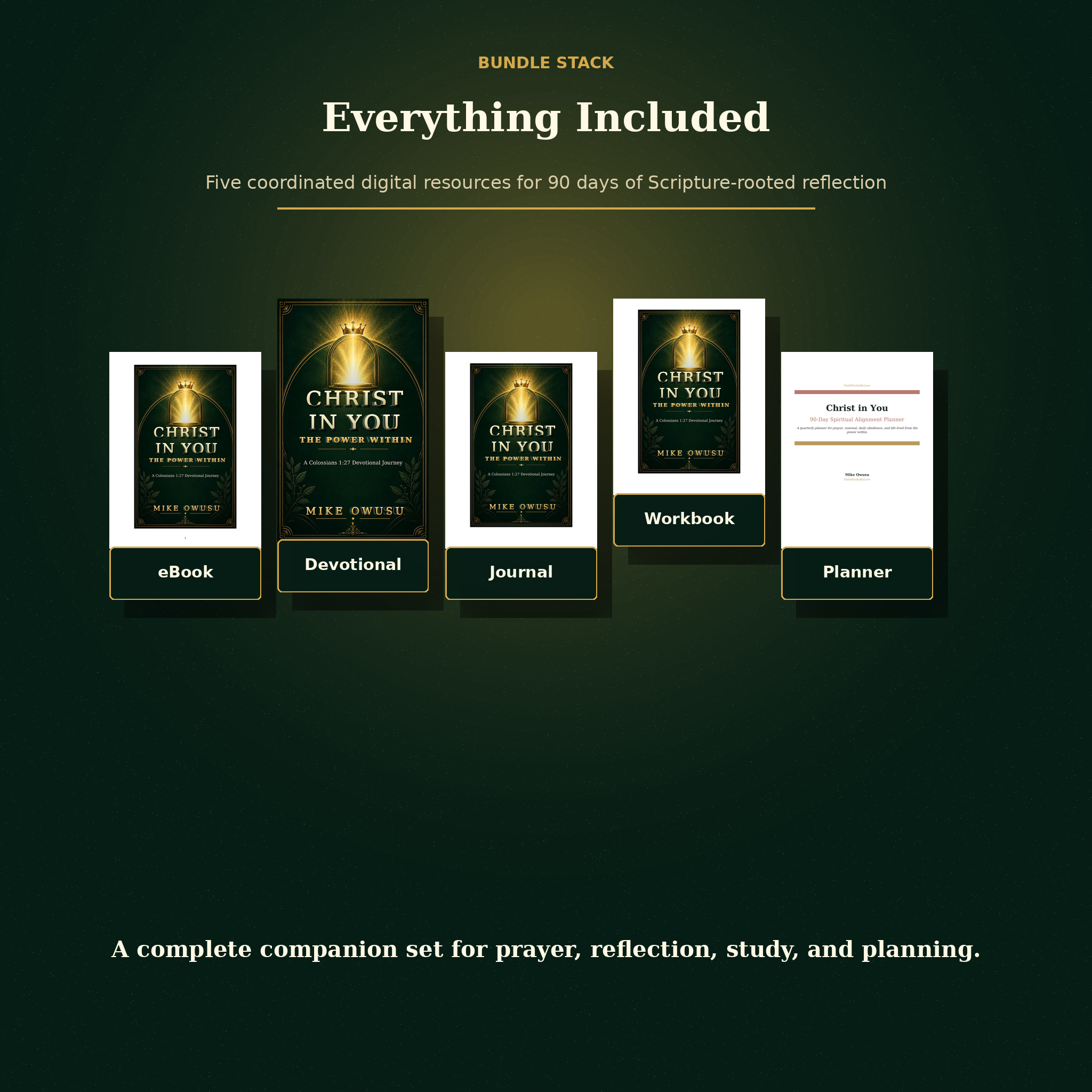 Christ in You five PDF bundle stack showing eBook devotional journal workbook and planner