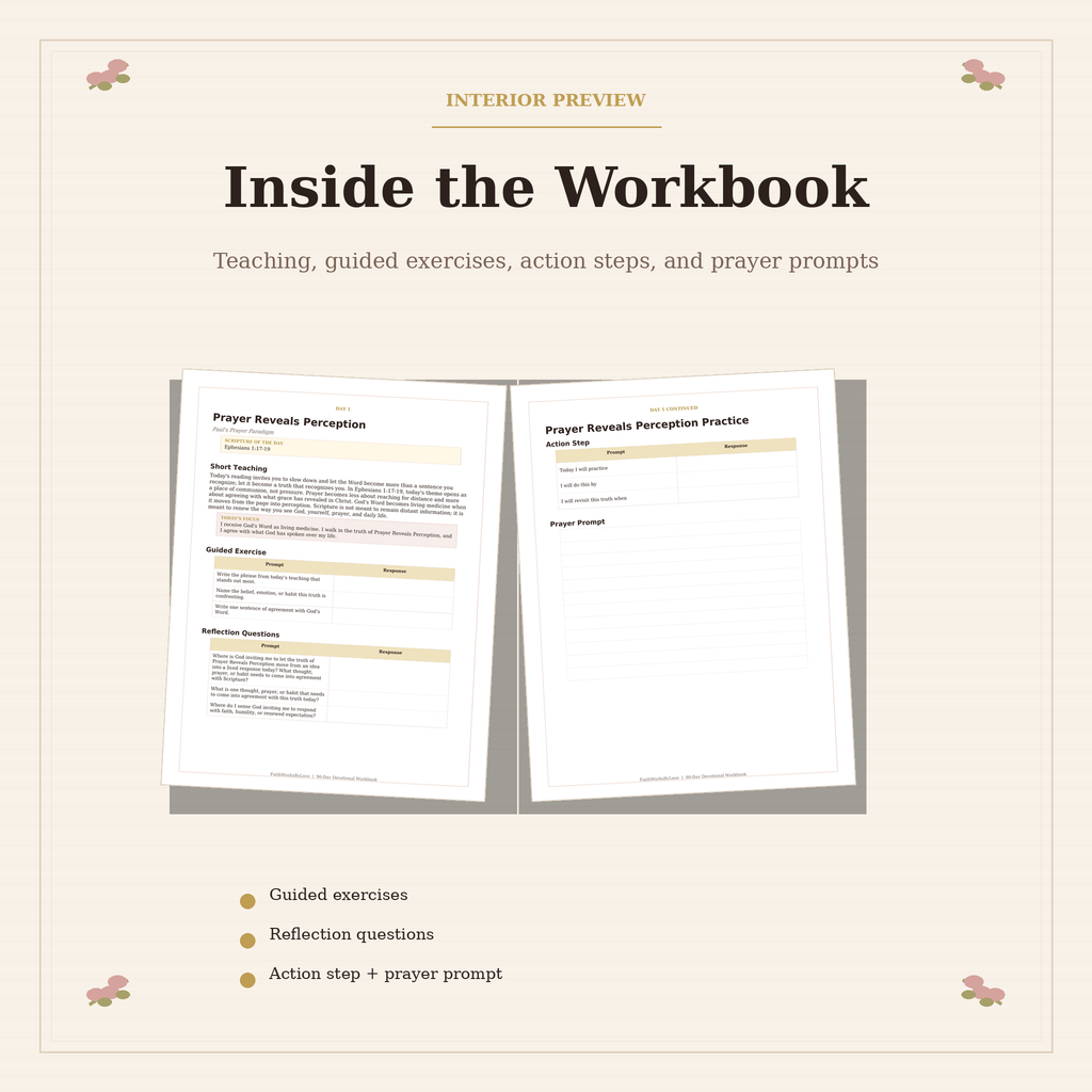 Interior preview of the devotional workbook exercises