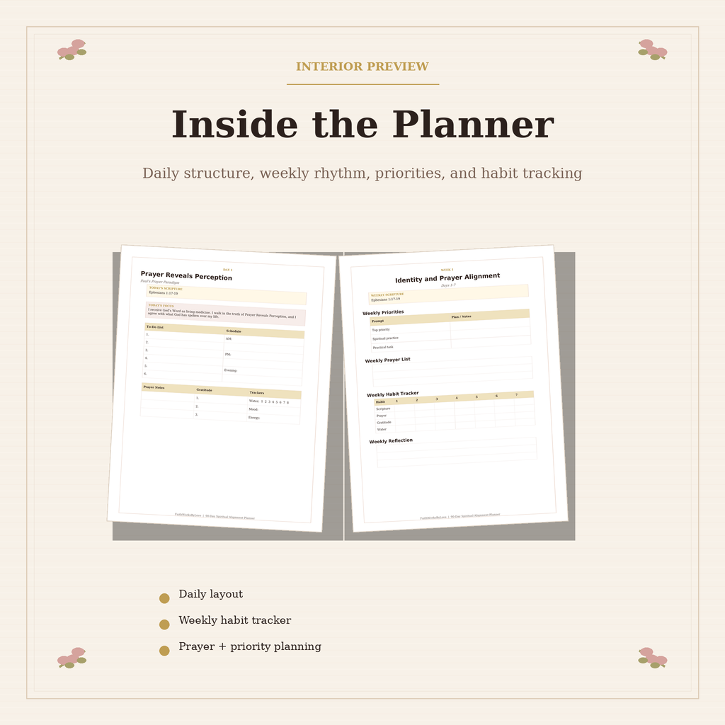 Interior preview of the spiritual planner pages