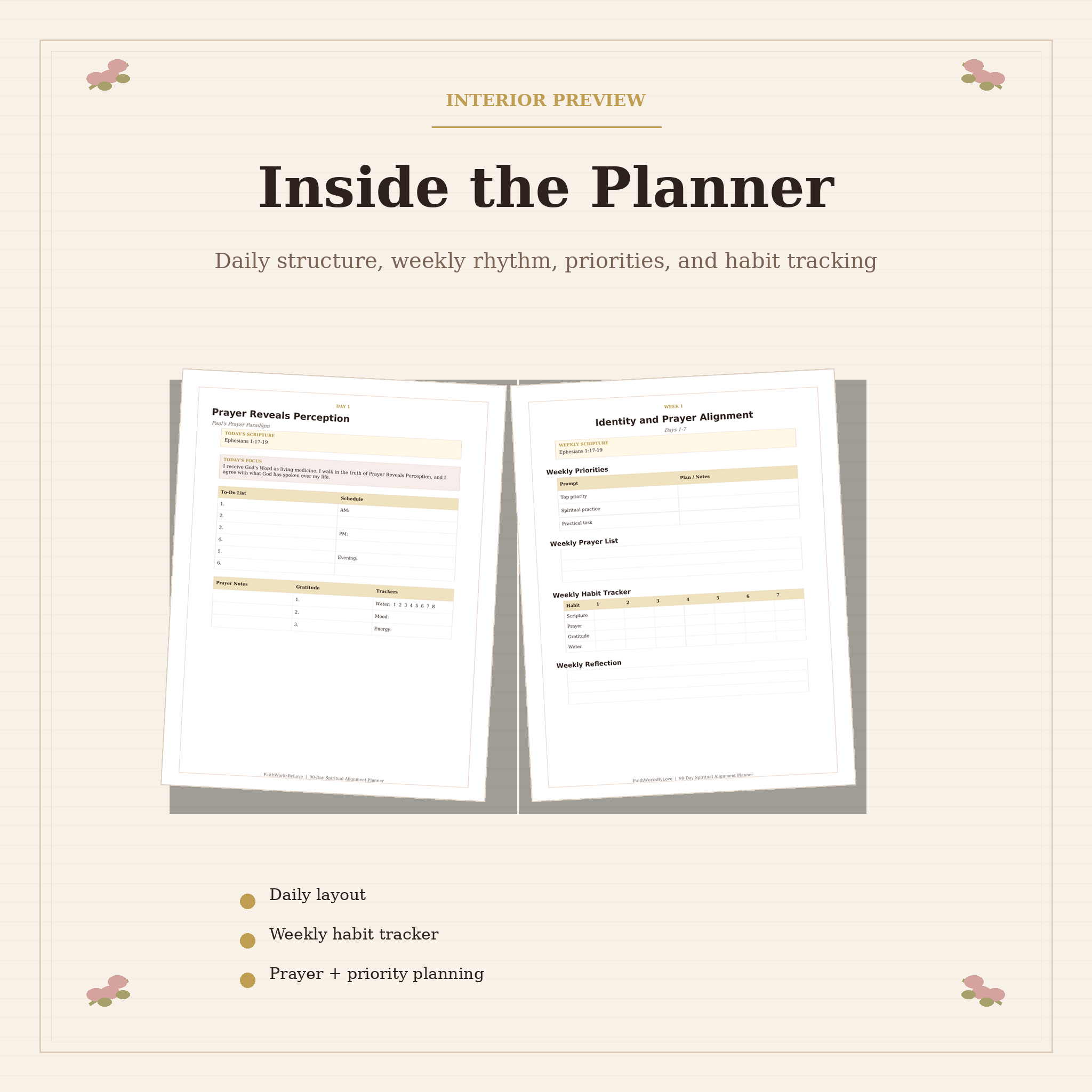 Interior preview of the spiritual planner pages